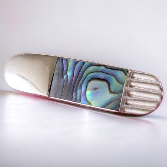Vintage Sterling Silver Abalone Brooch, Art Deco Design - Picture 2 of 10